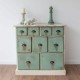 xDecoupaged Chest of Drawers with Original Cup Handles.  Aged and Distressed Duck Egg and Cream.